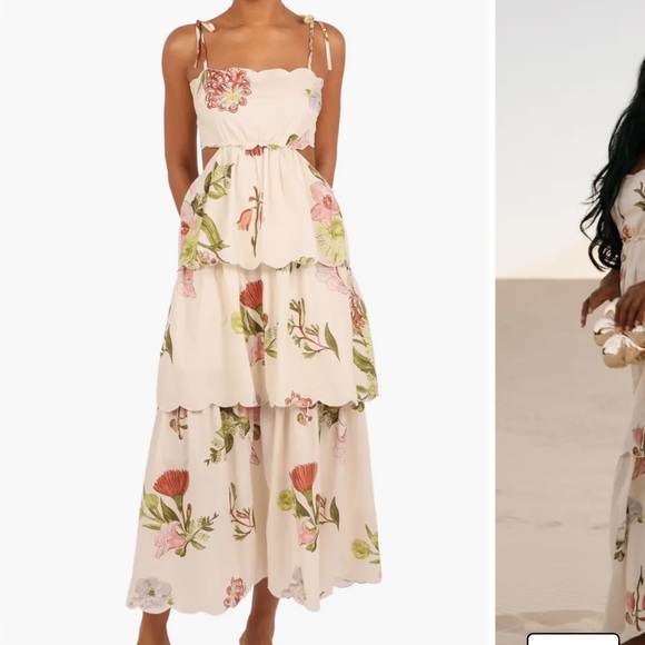 Petal & Pup Cream Floral Tie-Shoulder Tiered Maxi Dress - Picture 2 of 4